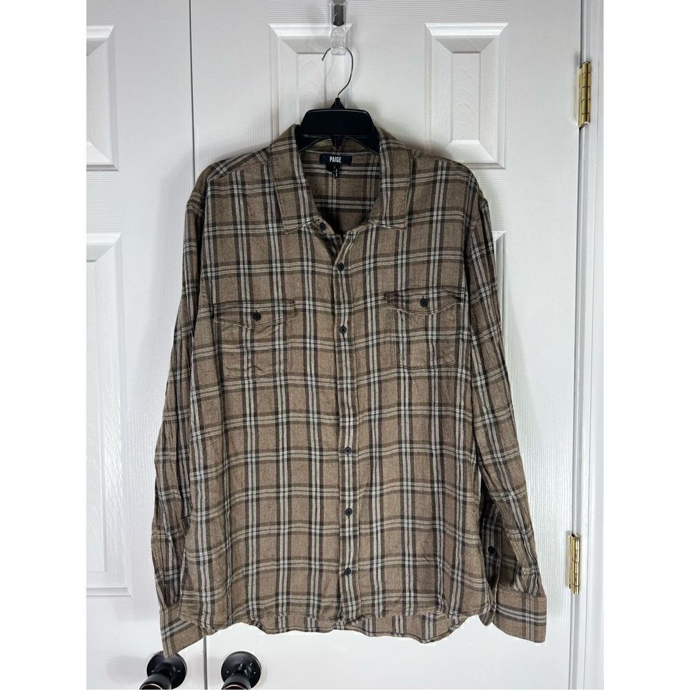 Paige Mens Brown Plaid Casual L/S Button Front Shirt Size XL